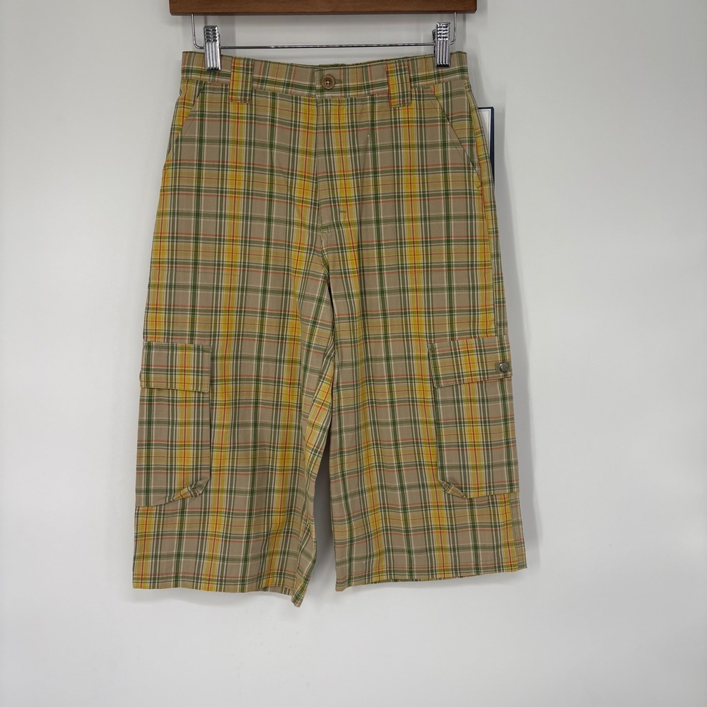 Hartstrings Boys Plaid Cargo Shorts Green Yellow Orange Size 12 NWT